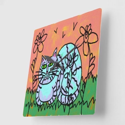 Originelle Abstrakte Chat-Kunst Quadratische Wanduhr (Winkel)