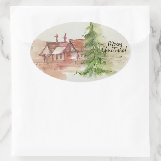 Originelle Aquarellskizze Ovaler Aufkleber (Tasche)