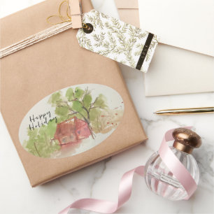 Originelle Aquarellskizze Ovaler Aufkleber