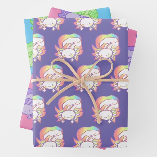 Originelle, farbenfrohe Axolotkunst Geschenkpapier Set (Beispiel)