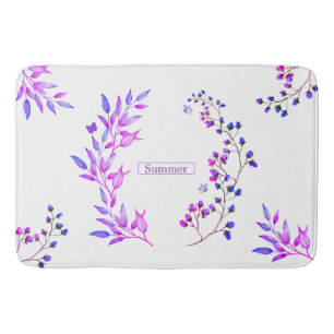 Originelle Gestaltung von violetten Blumen und Äst Badematte