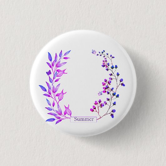 Originelle Gestaltung von violetten Blumen und Äst Button (Vorderseite)