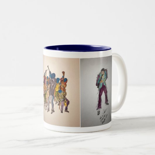 Originelle Wasserfarbskizzen von Jazzmusikern Zweifarbige Tasse (VorderseiteRechts)
