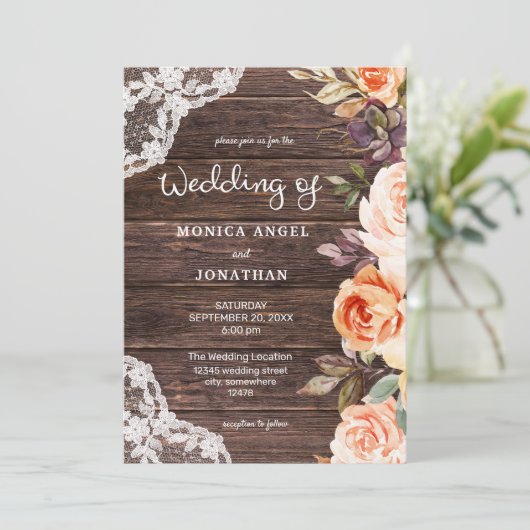 Origineller Stil - Holzspieß und Pfirsichblüte Einladung (Stehend Vorderseite)