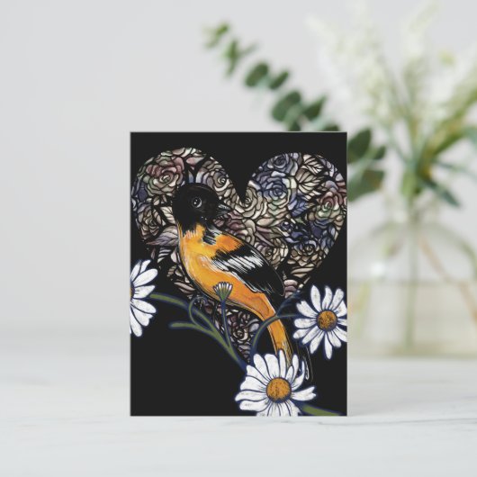 Oriole Bird Daisy Blume Naturkunde Postkarte (Stehend Vorderseite)