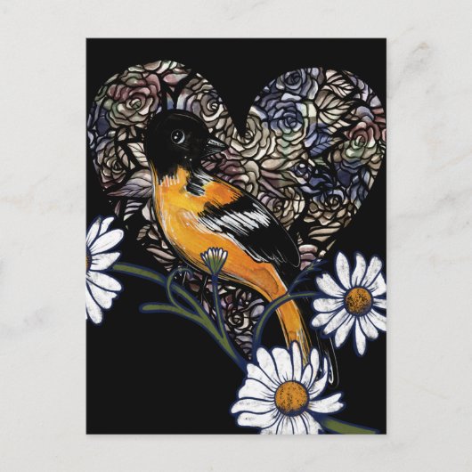 Oriole Bird Daisy Blume Naturkunde Postkarte (Vorderseite)