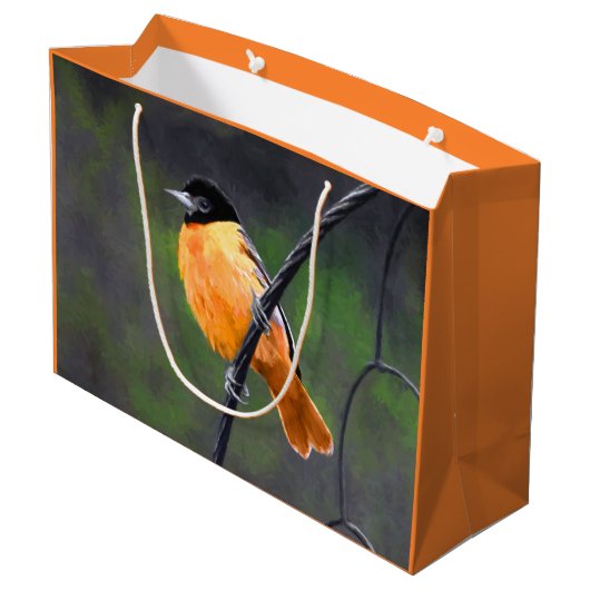 Oriole-Malerei - ursprüngliche Vogel-Kunst Große Geschenktüte (Rückseite Schrägansicht)