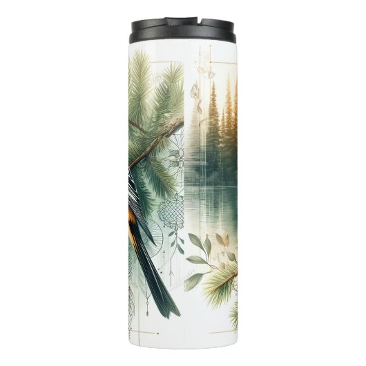 Oriole Songbird Abend Wasserfarben Thermal Tumbler Thermosbecher (Rückseite)