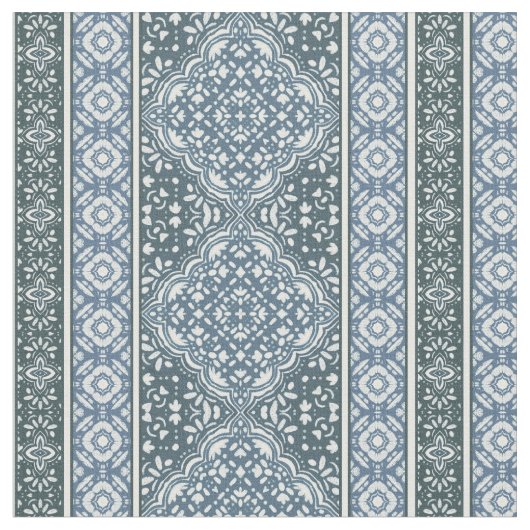 Orion Blue Decorative Boho Tile Pattern Stoff (Nahaufnahme)