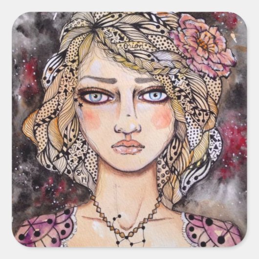 Orion Girl Quadratischer Aufkleber (Vorderseite)