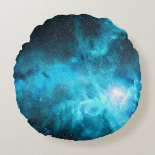 Orion Nebel, blaues Licht, Astronomie. Rundes Kissen