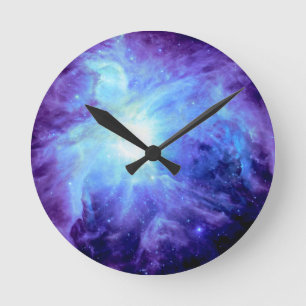 Orion-Nebel Türkis Periwinkle Lavendel Galaxie Runde Wanduhr