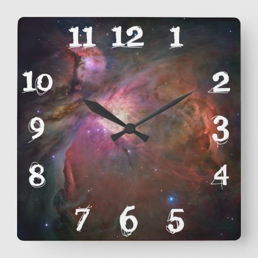 Orion Nebula Foto Cool Weiße Zahlen Quadratische Wanduhr (Vorderseite)