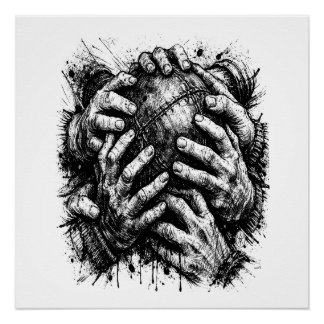 Orkney Dark Art Ink Illustration – Grasping Hands  Poster