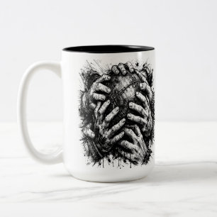 Orkney Dark Art Tintenillustration – Greifende Hän Zweifarbige Tasse