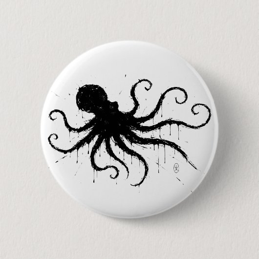 Orkney Dark Ink Illustration – Grasping Octopus Button (Vorderseite)