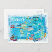 Orkney Islands Illustrierte Reisekarte Postkarte (Vorne/Hinten)