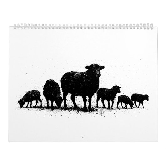 Orkney-Schafe — Tinten-Silhouette-Herde Kalender (Titelbild)