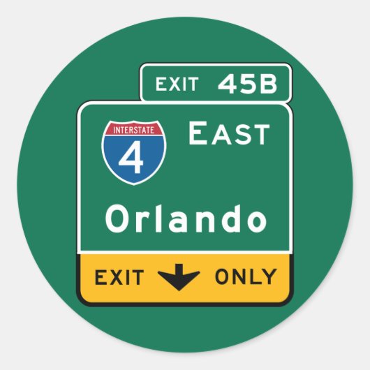 Orlando, FL Road Sign Runder Aufkleber (Vorderseite)