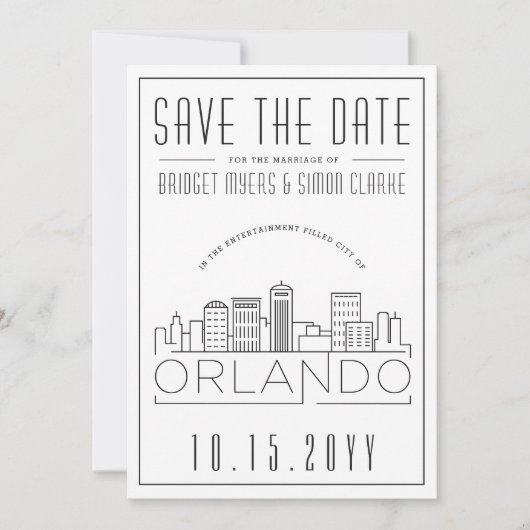 Orlando, Fl Wedding Stylized Skyline Rett-the-Date Einladung (Vorderseite)