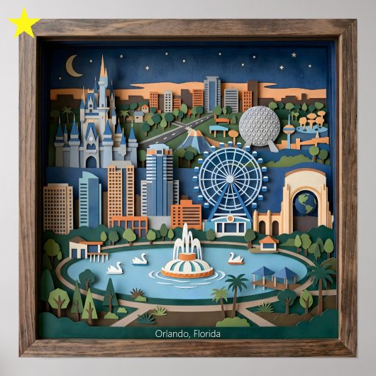 Orlando Florida America Layered Paper Art Diorama Poster