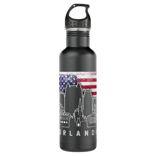 Orlando Florida American Flag Vintag Edelstahlflasche (Vorderseite)