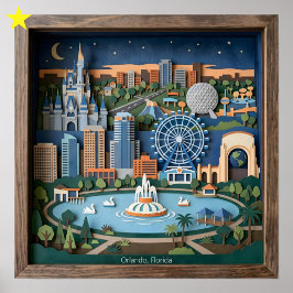 Orlando Florida Amerika Geschichtete Papierkunst D Poster