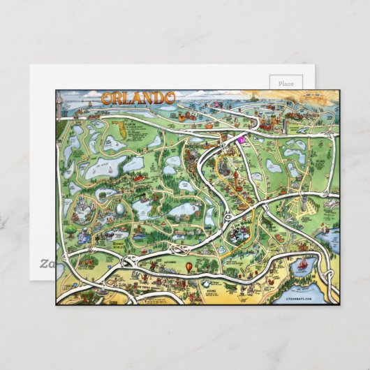 Orlando Florida Cartoon Karte (Vorne/Hinten)