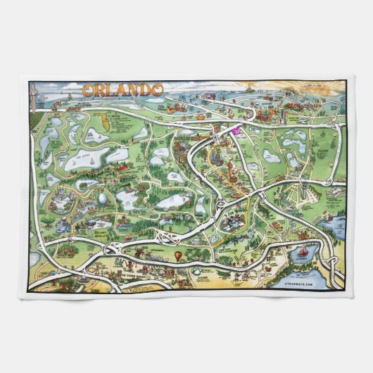 Orlando Florida Cartoon Karte Handtuch (Horizontal)
