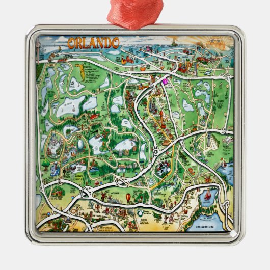 Orlando Florida Cartoon Karte Silbernes Ornament (Vorne)