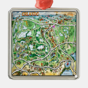 Orlando Florida Cartoon Map Silbernes Ornament
