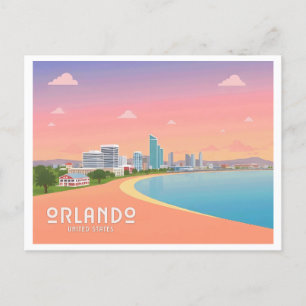 Orlando Florida Coastline Citycape Pastel Travel Postkarte