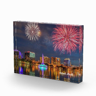 Orlando Florida Lake Eola Feuerwerk und Fontäne Fotoblock