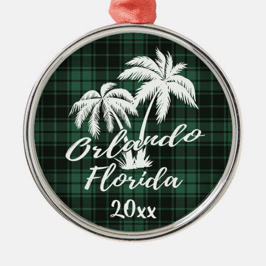Orlando Florida Palm Tree Green Kariert Ornament Aus Metall (Vorne)