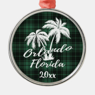 Orlando Florida Palm Tree Green Plaid Ornament Aus Metall