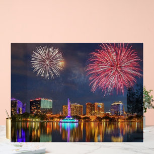 Orlando Florida See Eola Feuerwerk und Brunnen Acrylschild
