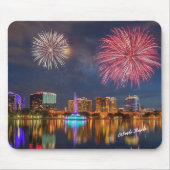Orlando Florida See Eola Feuerwerk und Brunnen Mousepad (Vorne)