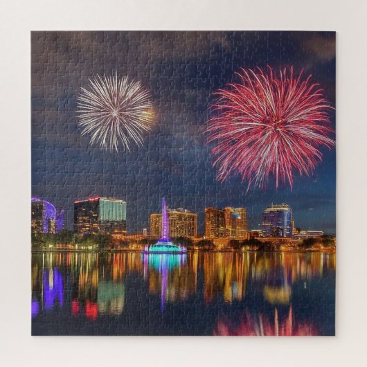 Orlando Florida See Eola Feuerwerk und Brunnen Puzzle (Vertikal)