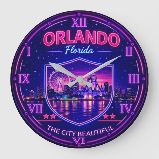 Orlando Florida Skyline Große Wanduhr (Vorderseite)