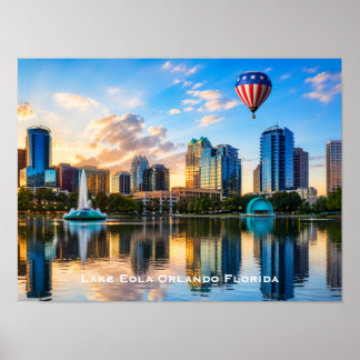 Orlando Florida Skyline Lake Eola Heißluftballon Poster
