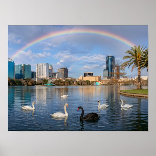 Orlando Florida Skyline Lake Eola Rainbow & Swans Poster (Vorne)