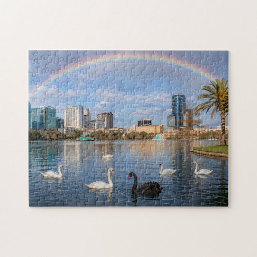 Orlando Florida Skyline Lake Eola Regenbogen & Sch Puzzle (Horizontal)