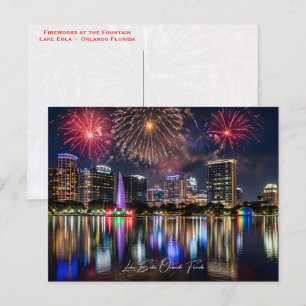 Orlando Florida Skyline mit Lake Eola Feuerwerk Postkarte