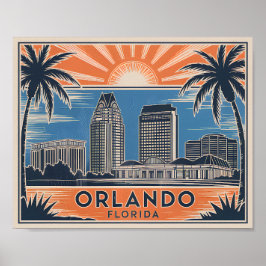 Orlando Florida Skyline Vintage Travel City Poster