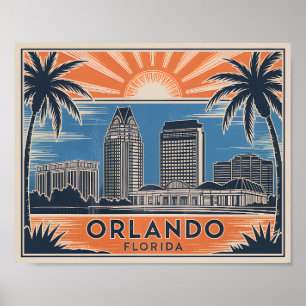 Orlando Florida Skyline Vintage Travel City Poster