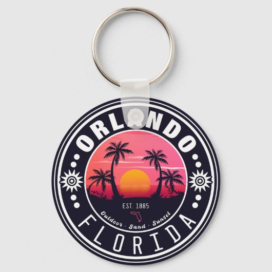 Orlando Florida tropisches Retro Sunset Souvenir 6 Schlüsselanhänger (Vorderseite)