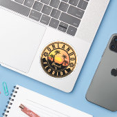 Orlando Florida Tropisches Retro Sunset Souvenirs Aufkleber (Laptop mit iPhone)