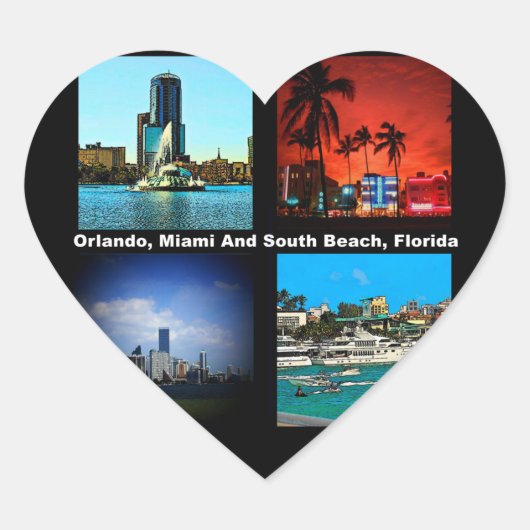Orlando, Miami, South Beach Collage Herz-Aufkleber (Vorderseite)