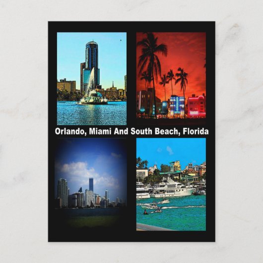 Orlando, Miami, South Beach Collage Postkarte (Vorderseite)