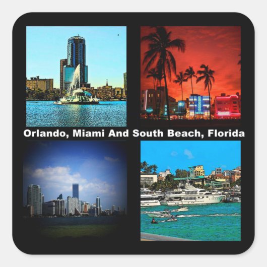 Orlando Miami South Beach Collage Quadratischer Aufkleber (Vorderseite)